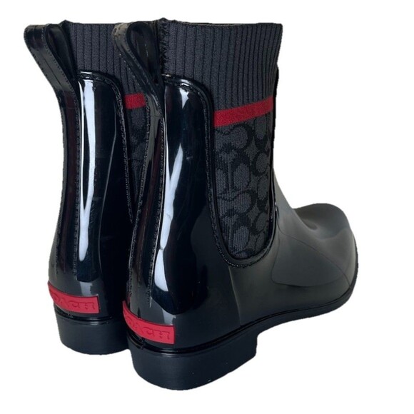 Coach Rivington Signature Logo Knit Black Pull-On Ankle Rain Boots Size 6 Bootie - Picture 7 of 12